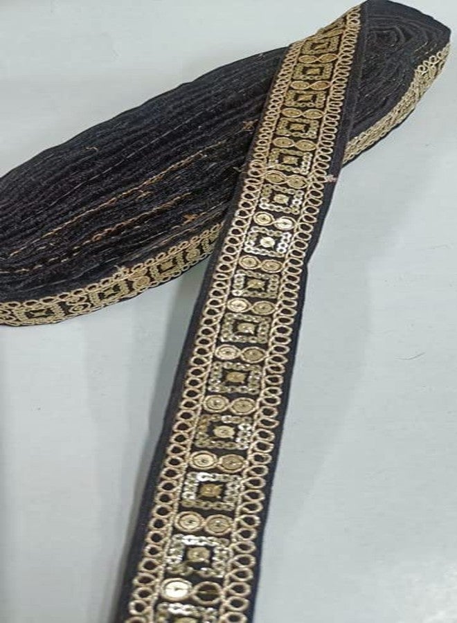 1 inch Wide Velvet Fabric Saree Border, Indian Lace Trim by The Roll Embroidered Ribbon Sari Fabric Trim, Indian Lehenga Skirt, Sari Border 9 Meter (Black)